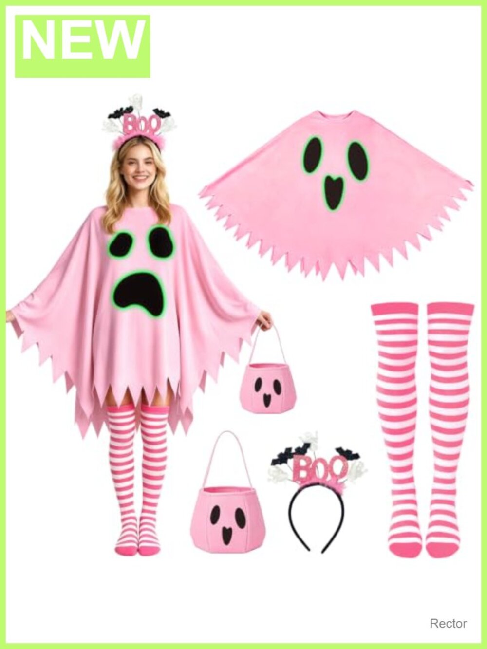 Glow In The Dark Ghost Costume Set for Women Halloween 4 Pcs